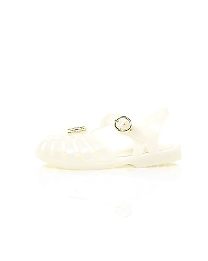 360 degree animation of product Mini girls white jelly caged sandals frame-22