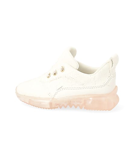 360 degree animation of product Mini girls white lace contrast sole trainers frame-4