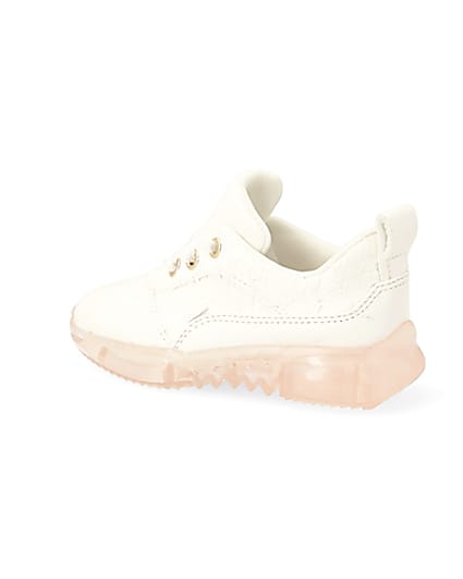 360 degree animation of product Mini girls white lace contrast sole trainers frame-5