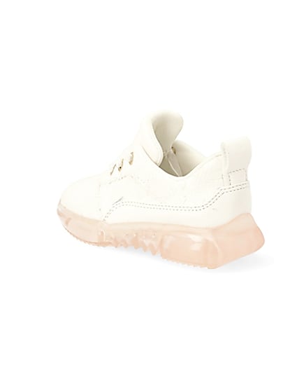 360 degree animation of product Mini girls white lace contrast sole trainers frame-6
