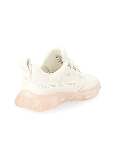 360 degree animation of product Mini girls white lace contrast sole trainers frame-12