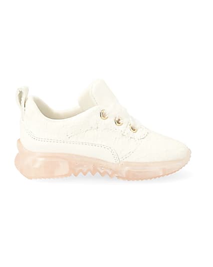 360 degree animation of product Mini girls white lace contrast sole trainers frame-15