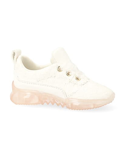 360 degree animation of product Mini girls white lace contrast sole trainers frame-16