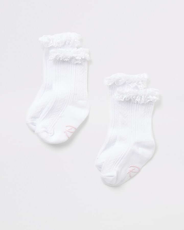 Mini girls white lace frill socks 2 pack
