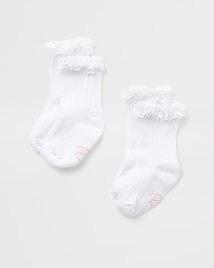 Mini girls white lace frill socks 2 pack
