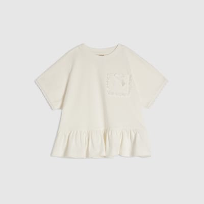 Mini Girls White Lace Pocket T-Shirt