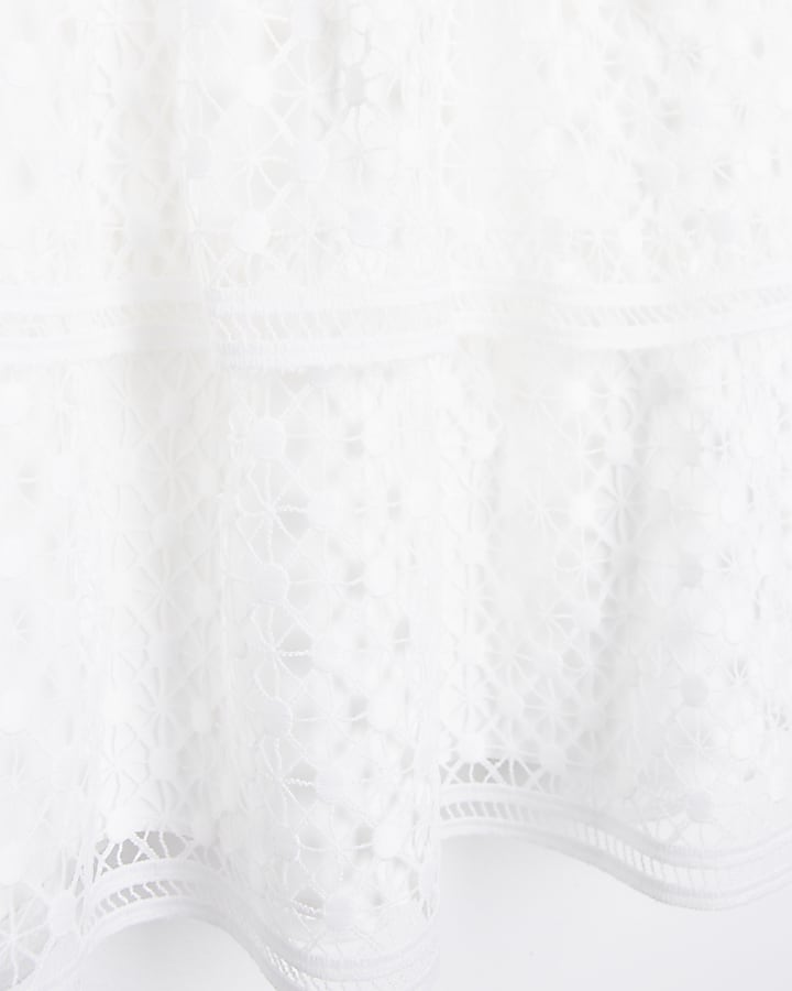 Mini girls white Lace Tiered Dress