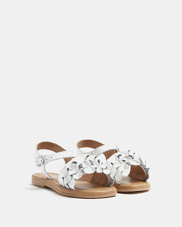 Mini girls white leather ruffle sandals