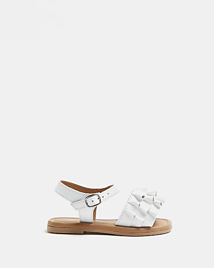 Mini girls white leather ruffle sandals
