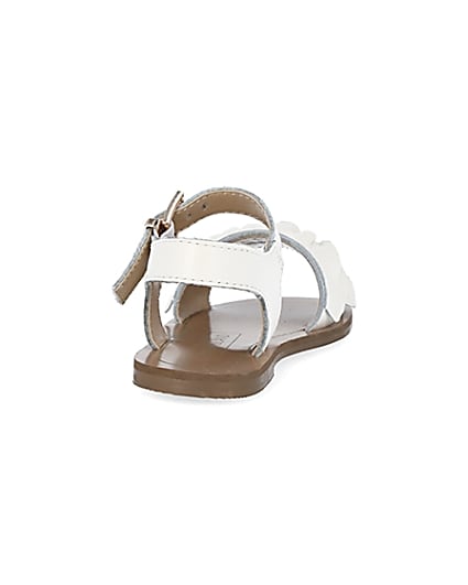 360 degree animation of product Mini girls white leather ruffle sandals frame-10