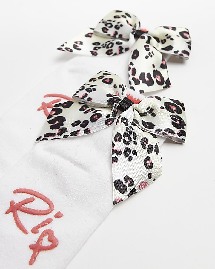 Mini girls white Leopard bow socks 2 pack