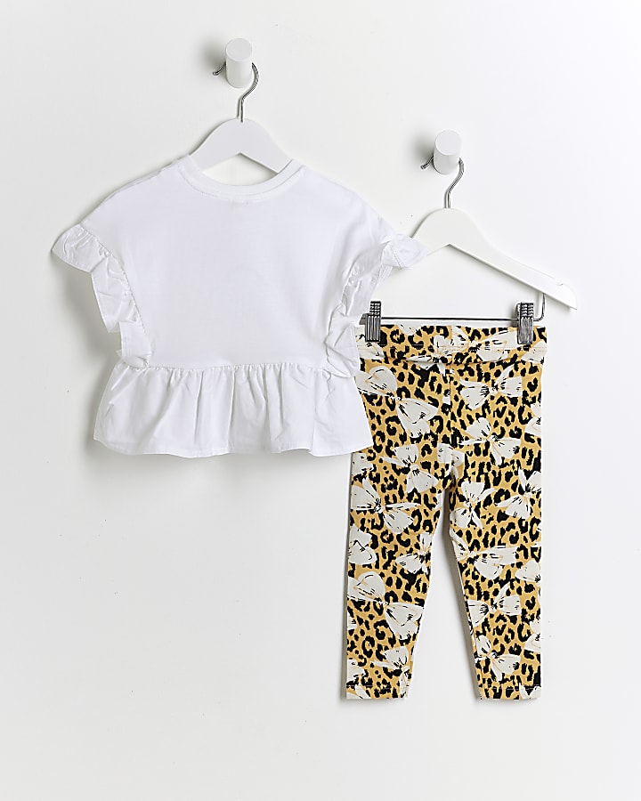 Mini girls white leopard print t-shirt outfit