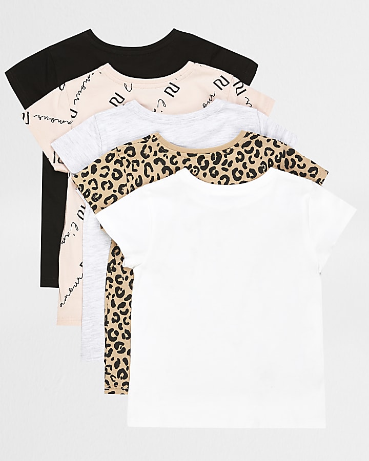 Mini girls white leopard print t-shirts 5PK