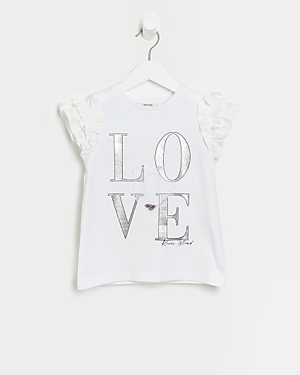Mini girls White Love Sequin T-shirt