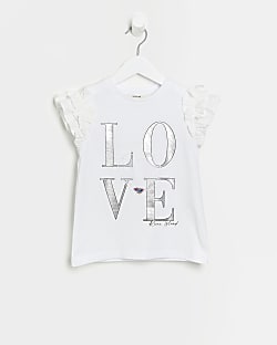 Mini girls White Love Sequin T-shirt