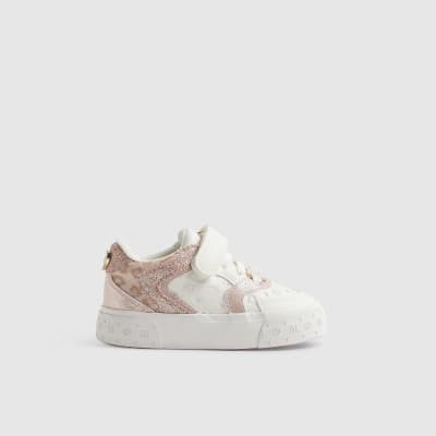 Mini Girls White Monogram Glitter Trainers