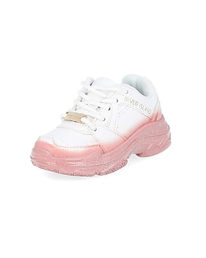 360 degree animation of product Mini girls white ombre chunky trainers frame-0