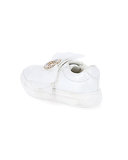 360 degree animation of product Mini girls white organza RI bow trainers frame-5