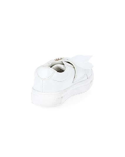 360 degree animation of product Mini girls white organza RI bow trainers frame-10