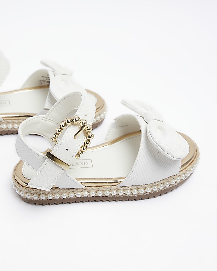 Mini Girls White Pearl Embellished Sandals