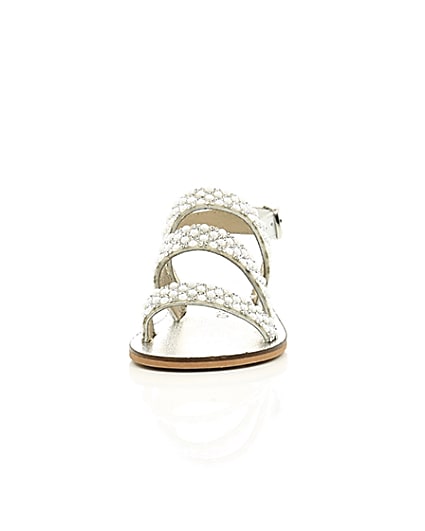 360 degree animation of product Mini girls white pearl sling back sandals frame-6