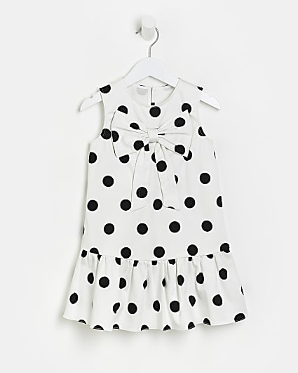 Mini girls white polka dot peplum dress