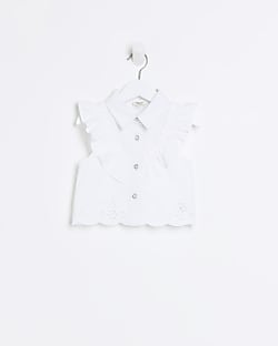 Mini girls white poplin broidery blouse