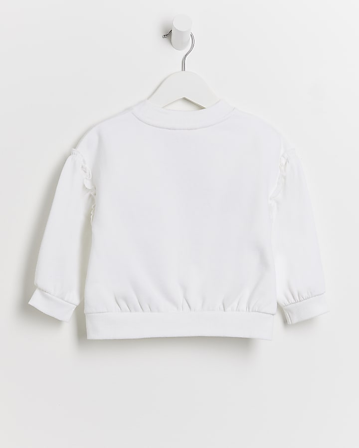 Mini girls white princess print sweatshirt