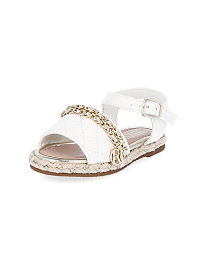 360 degree animation of product Mini girls white quilted chain sandals frame-0