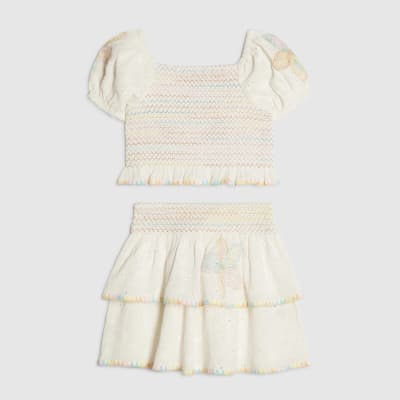 Mini Girls White Rainbow Whipstitch Top Set