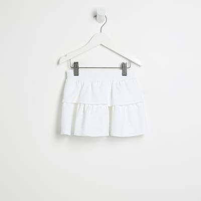 Mini girls white rara skirt River Island