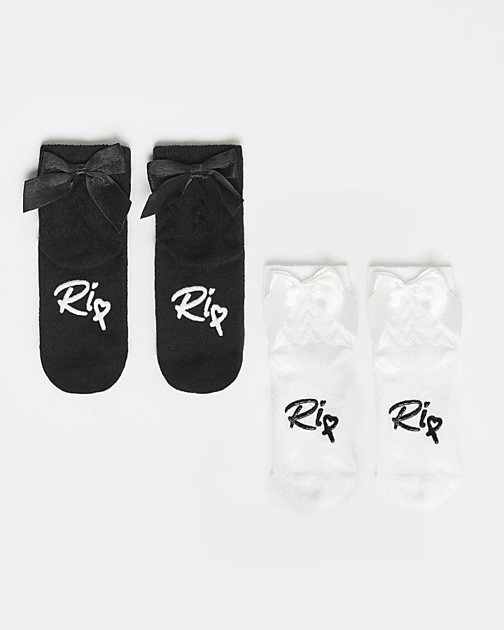 River Island Girls Clothing Underwear Socks Mini girls RI bow socks 2 pack 