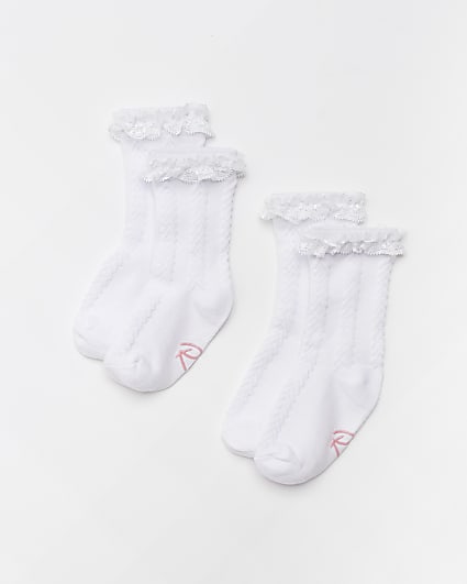 Mini girls white RI frill socks 2 pack