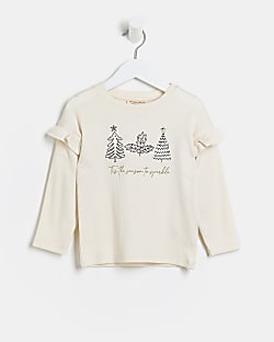 Mini girls White Rib Christmas T-shirt