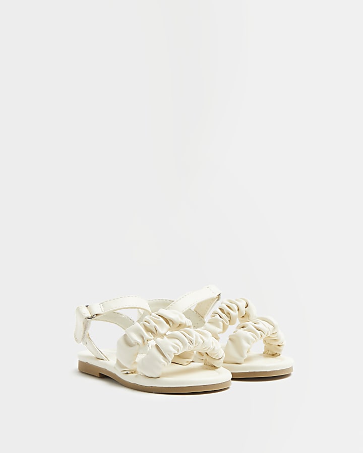 Mini girls white ruched sandals