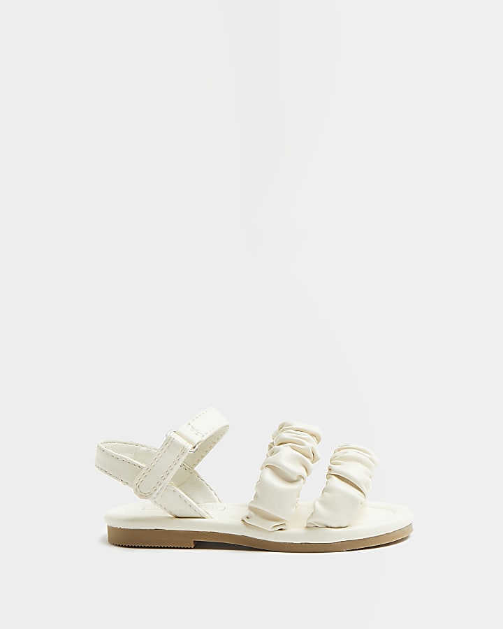 Mini girls white ruched sandals