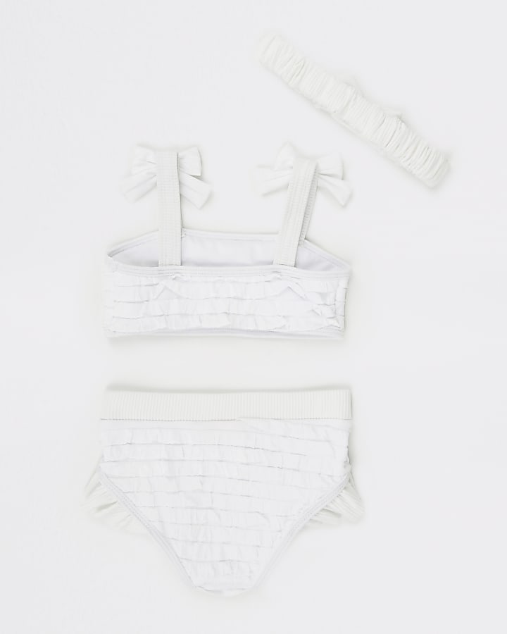 Mini girls white ruffle bikini set