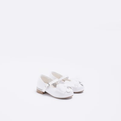 Mini girls white Satin Bow ballerina shoes