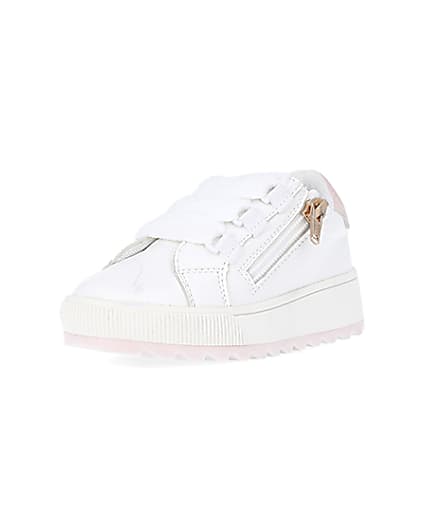360 degree animation of product Mini girls white side zip trainers frame-0