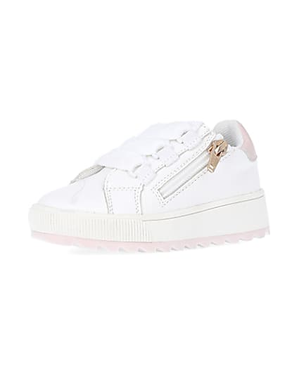 360 degree animation of product Mini girls white side zip trainers frame-1