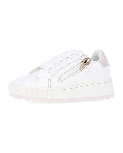 360 degree animation of product Mini girls white side zip trainers frame-2