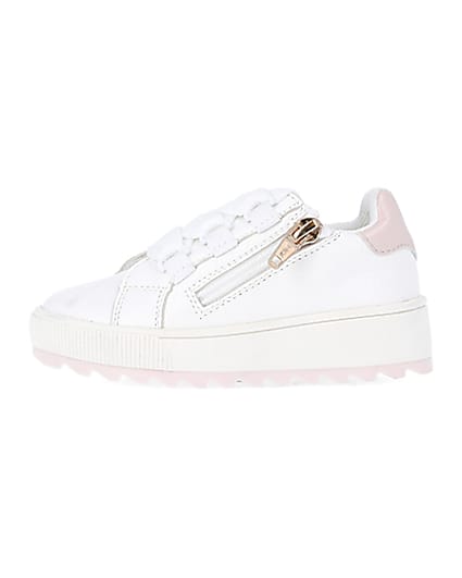 360 degree animation of product Mini girls white side zip trainers frame-3