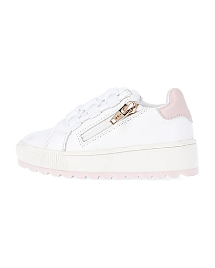 360 degree animation of product Mini girls white side zip trainers frame-4