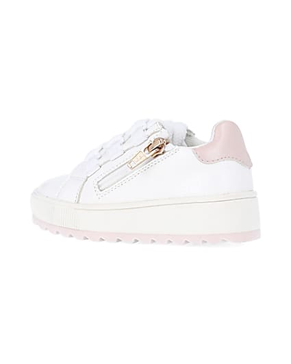 360 degree animation of product Mini girls white side zip trainers frame-5