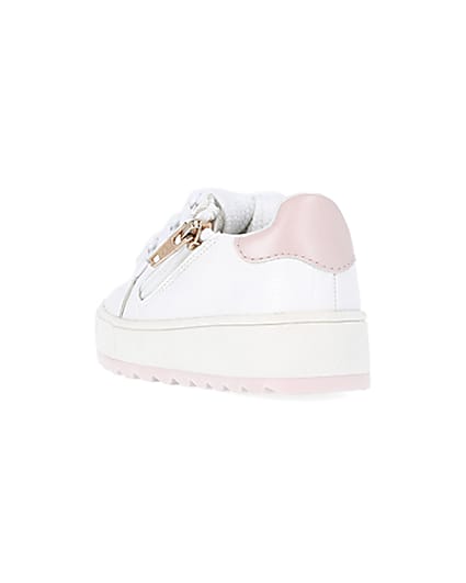360 degree animation of product Mini girls white side zip trainers frame-7