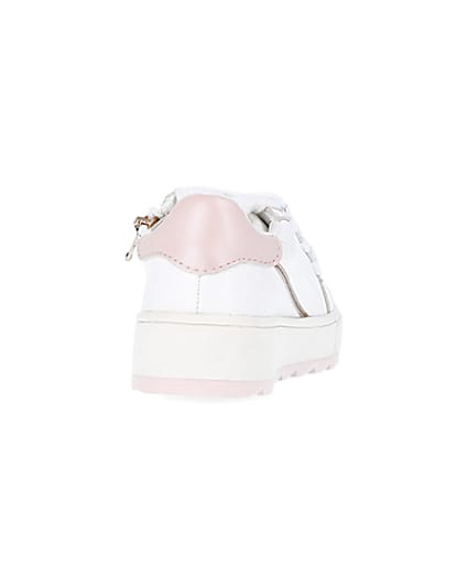 360 degree animation of product Mini girls white side zip trainers frame-10