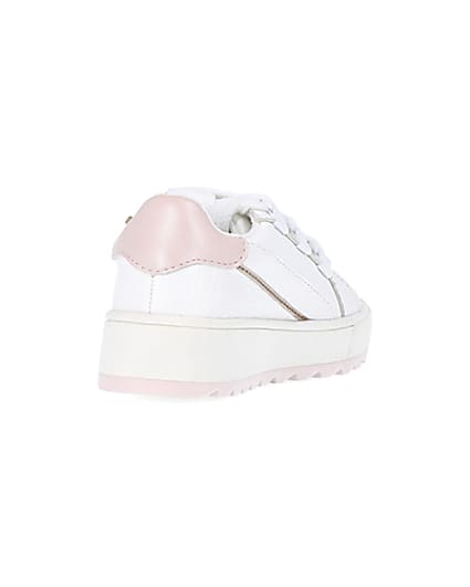 360 degree animation of product Mini girls white side zip trainers frame-11