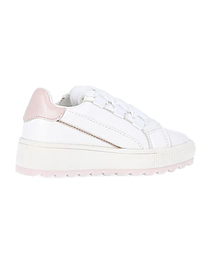 360 degree animation of product Mini girls white side zip trainers frame-14