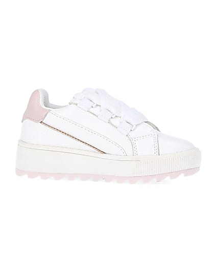 360 degree animation of product Mini girls white side zip trainers frame-16