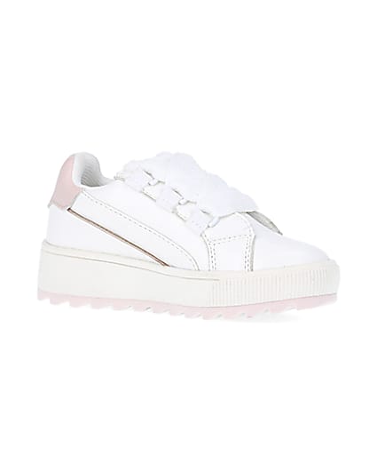 360 degree animation of product Mini girls white side zip trainers frame-17